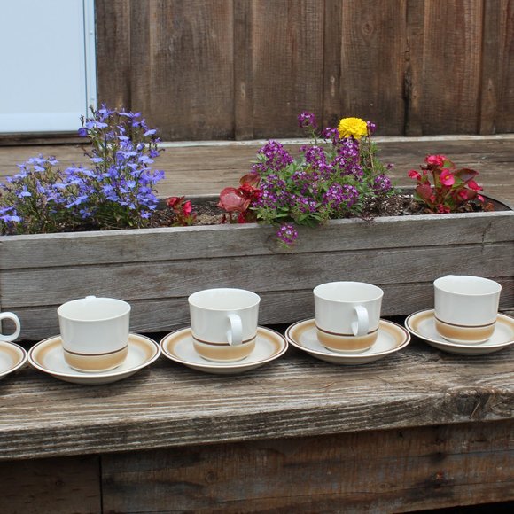 (6)Water Colors Hearthside Set of 6 Vintage Hand painted Mugs and saucers Japan - Picture 1 of 6